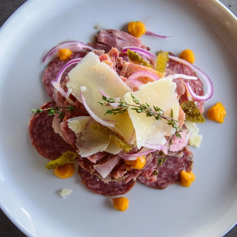 Elegant The Burlap & Lace board: savory meats, shaved cheeses, and fresh herbs tempt the palate.