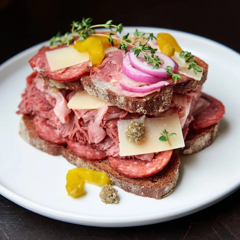 Close-up of a delicious The Burlap & Lace appetizer spread offers textures of meat and cheese.