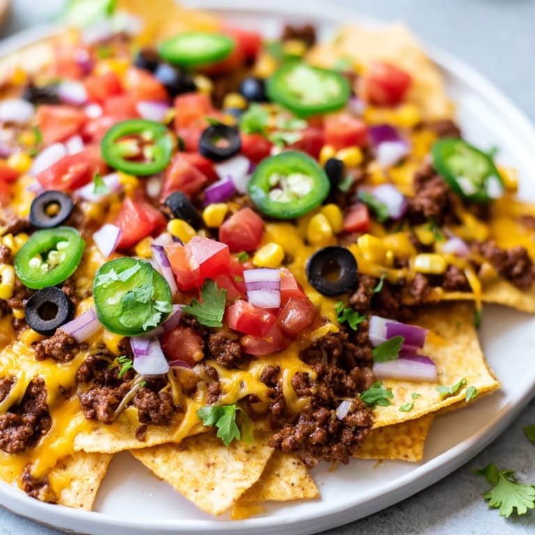 A fully loaded tray of Easy Sheet-Pan Nachos with a variety of toppings, ready to enjoy.