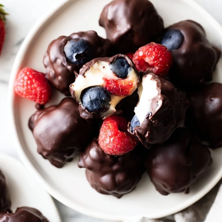 Frozen Chocolate Yogurt Clusters: a delightful snack featuring creamy yogurt and rich, melted chocolate.