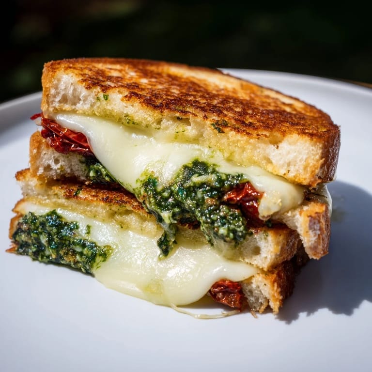 Hot and crispy pesto grilled cheese, a vegetarian comfort food with golden, toasted bread and savory pesto.