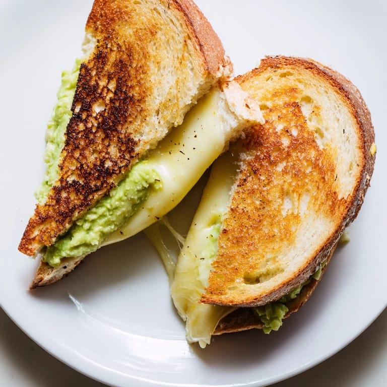 Enjoy a satisfying Avocado Toast Grilled Cheese, perfect with a side salad, featuring a crispy, golden crust.