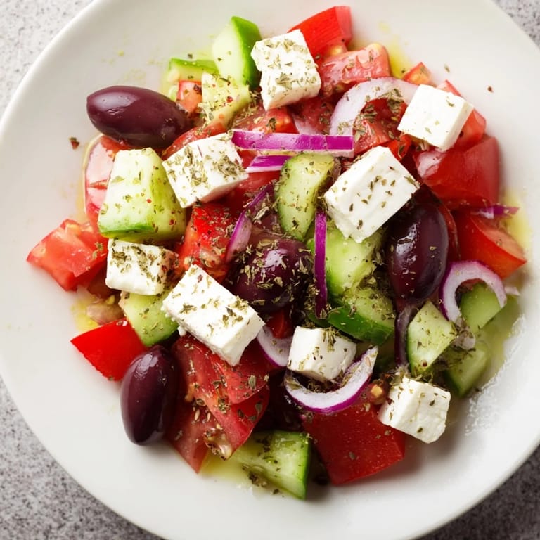Vibrant Mediterranean Salad, perfectly showcasing juicy tomatoes and creamy feta cheese.