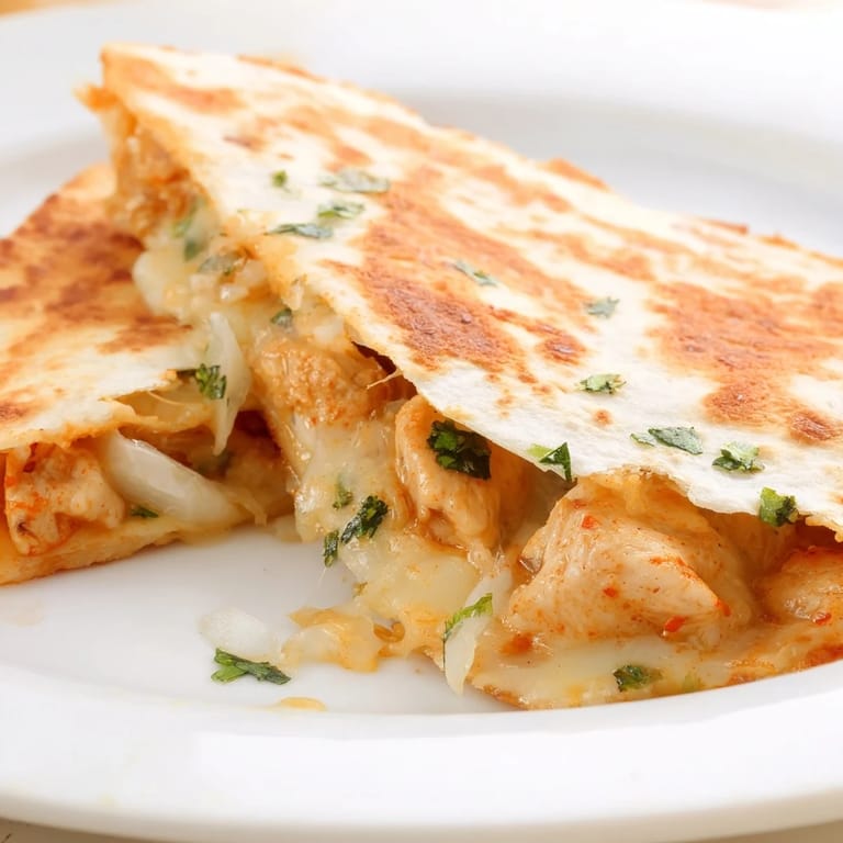 Crispy-edged butter chicken quesadillas filled with spiced chicken and oozing, golden cheese.
