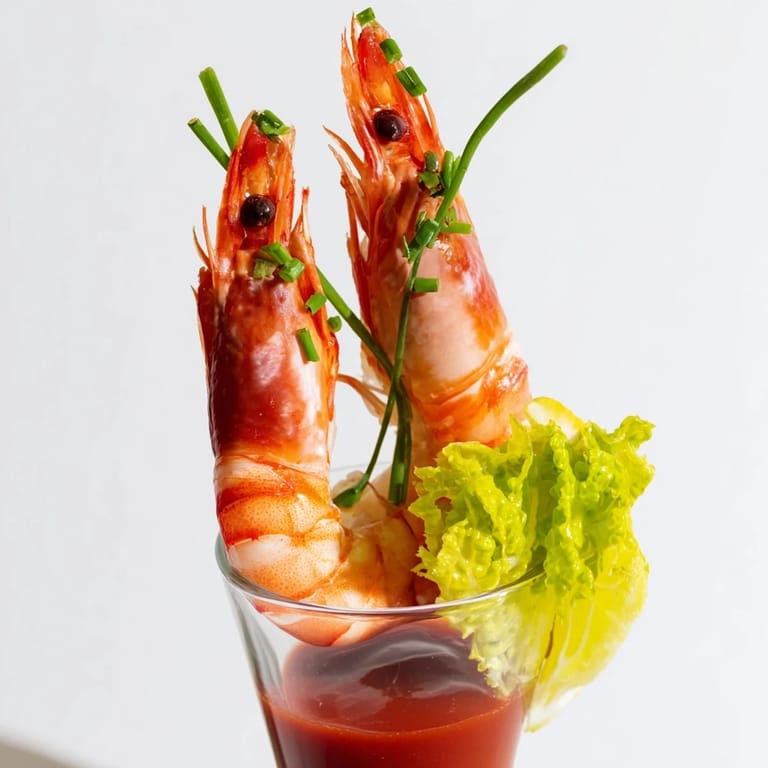 Delicious Retro Prawn Cocktail Shooters in shot glasses, a delightful, simple, and elegant appetizer to enjoy.