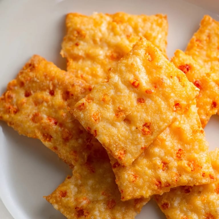 Freshly baked Crispy Cheeto Cheese Crackers cooling on a wire rack, ready for a movie night snack.