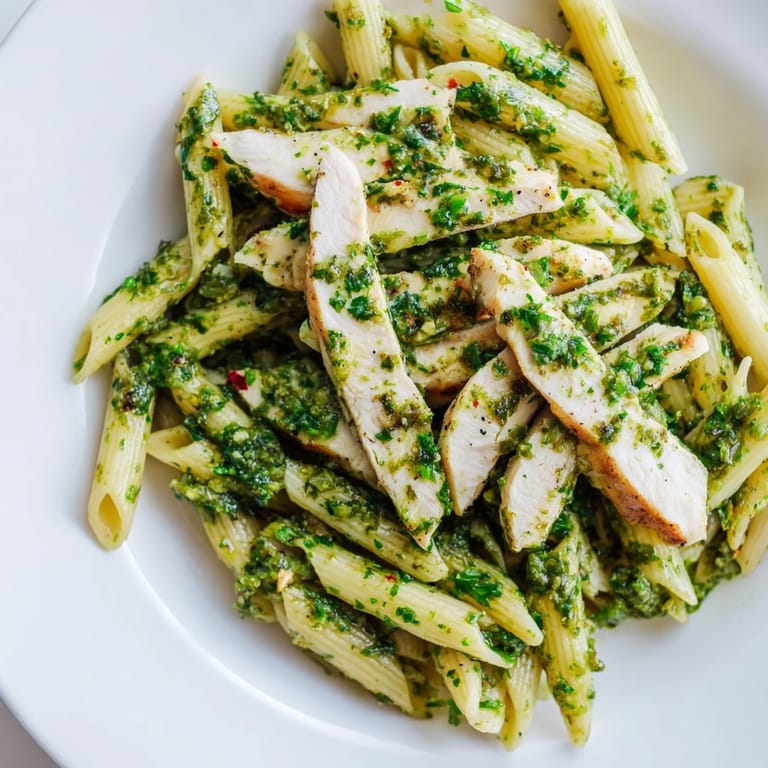 Ready in under an hour, this Chimichurri Chicken Pasta makes a colorful, dairy-free weeknight dinner for four.