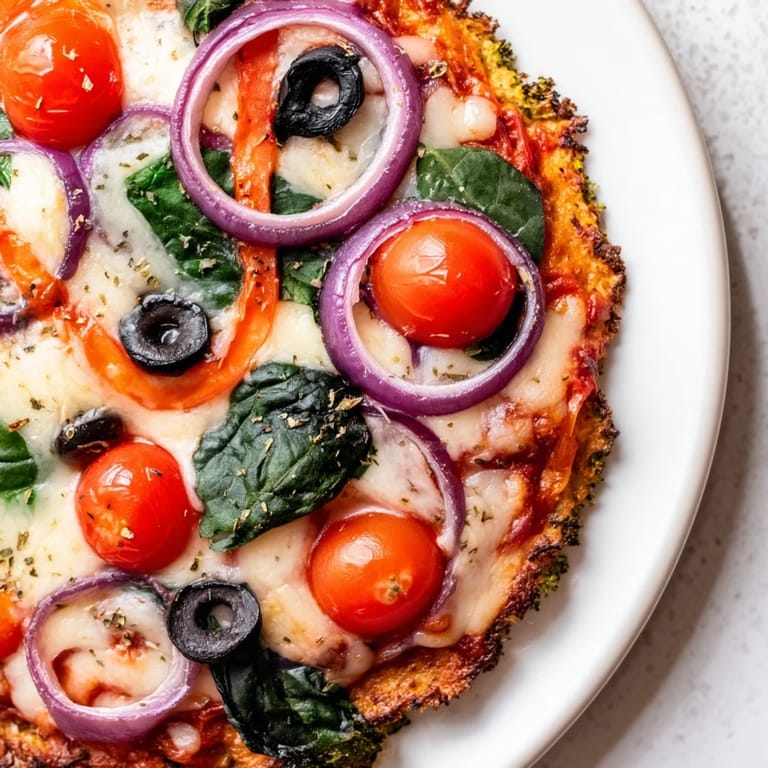 Serving suggestion for a low-carb Broccoli Chicken Crust Pizza, featuring a rustic presentation with a slice pulled away to show the cheesy, savory layers.