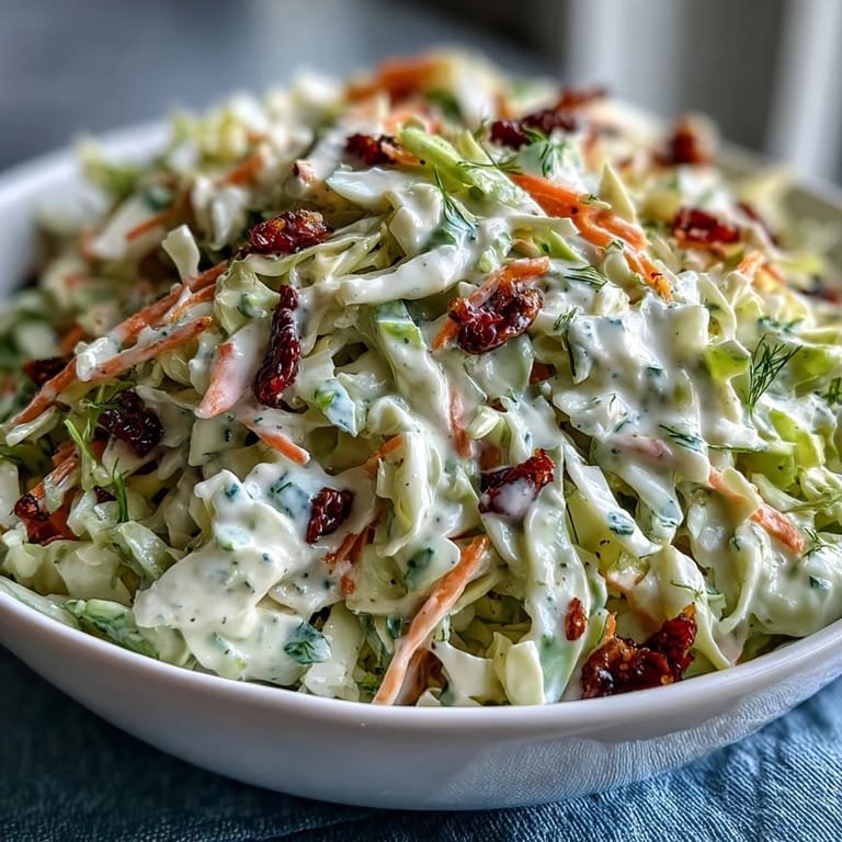 Crisp shredded cabbage and julienned carrots mixed with Coleslaw With Creamy Dressing, served chilled for a refreshing barbecue side dish.
