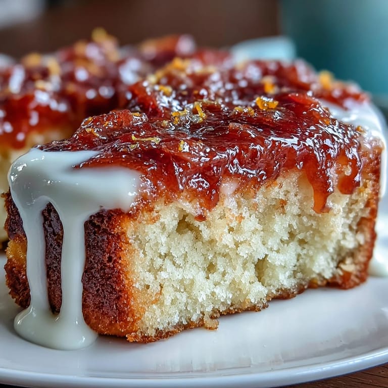 Slices of Heavenly Blood Orange Yogurt Cake plated with fresh berries and a dollop of whipped cream.