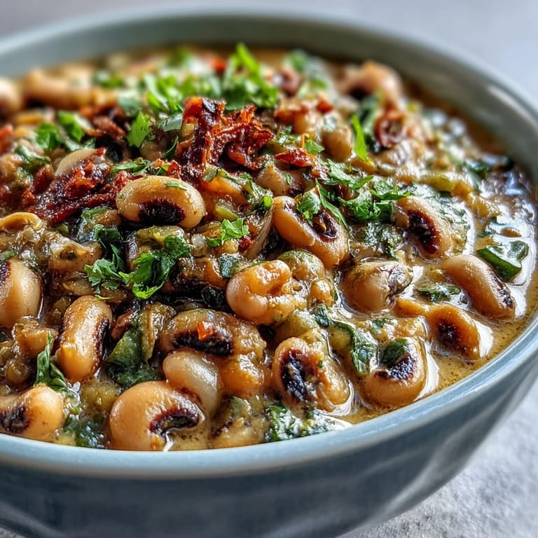Vibrant Black-Eyed Pea Curry with golden turmeric sauce and fresh cilantro garnish, ready to be scooped up with warm naan bread.