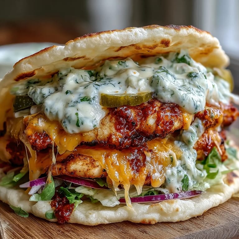 Stacked on a wooden board, Dill Pickle Ranch Smash Chicken Tacos with Crispy Cheese Lace showcase crunchy pickles and lettuce.