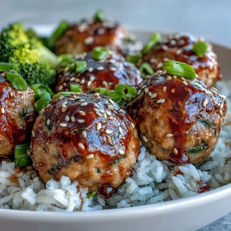 Tender Honey Garlic Turkey Meatball Bowls pair jasmine rice, crisp broccoli, and glossy glaze, topped with sesame seeds for a family-friendly dinner.