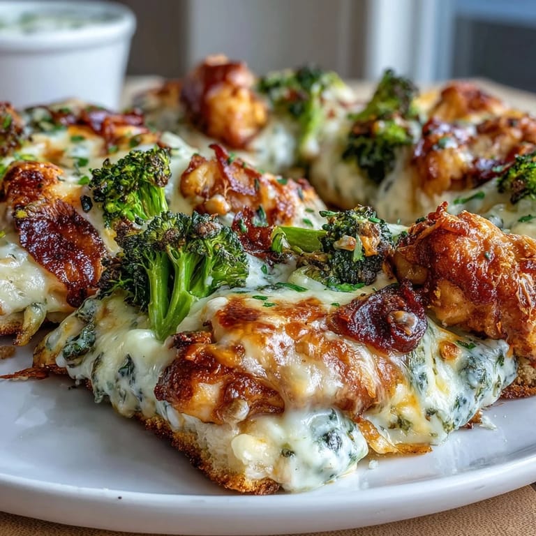 Ranch Chicken & Broccoli Sheet Pan Melt with roasted broccoli florets on a dinner plate.