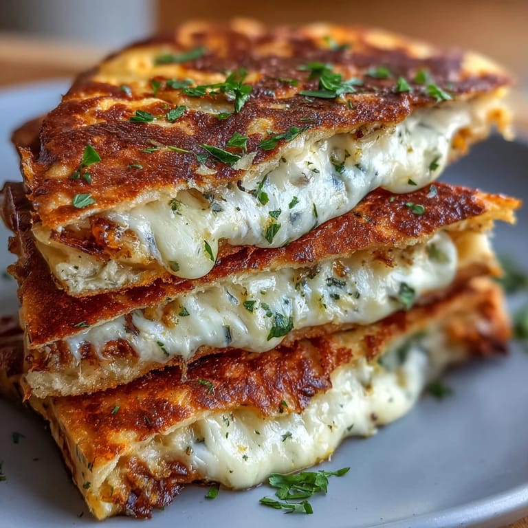 Fresh parsley and minced garlic flavor the crispy, buttery surface of a warm Brown Butter Garlic Naan Grilled Cheese.