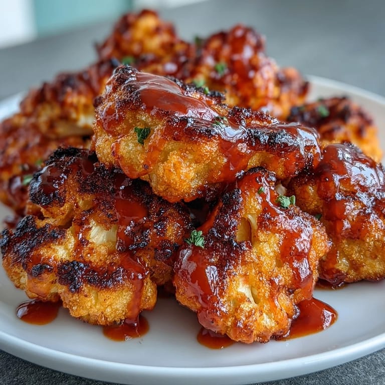 Golden-brown air fryer cauliflower wings smothered in zesty Buffalo sauce, served with celery sticks for dipping.