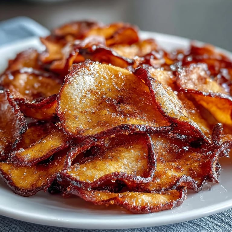 Delicious cinnamon sugar apple chips made in the air fryer, a wholesome treat for any time.