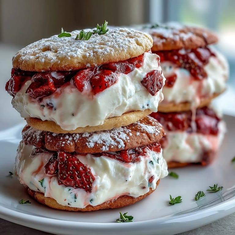 Plump strawberry shortcake cookies with creamy filling and fresh berries, perfect for a summer dessert or afternoon tea.