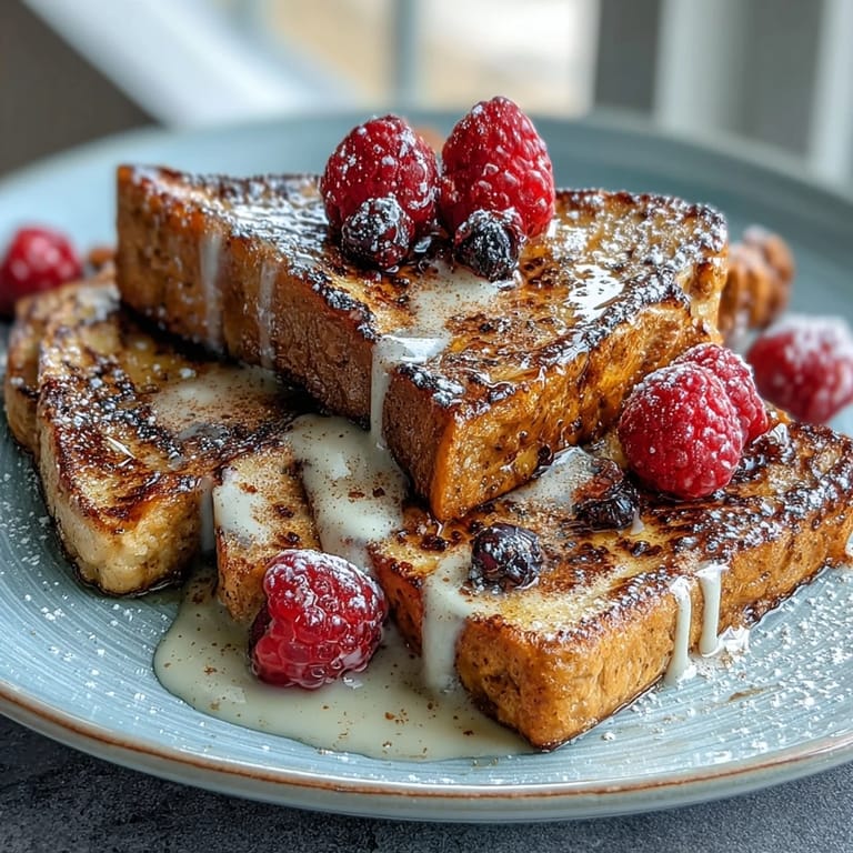 Juicy blueberries and tangy lemon custard soak into crusty sourdough bread, creating a comforting and flavorful breakfast casserole.  