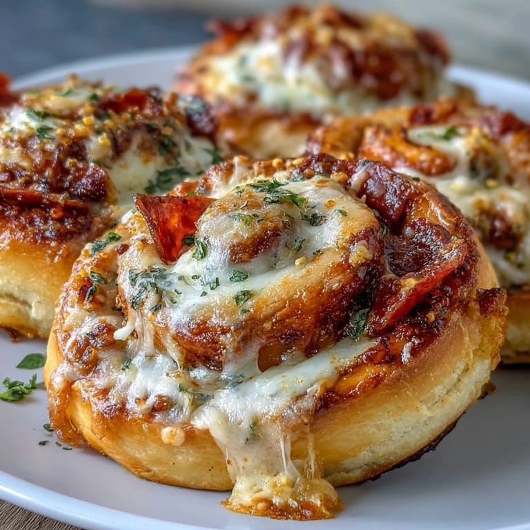 Savory pizza pinwheels with melted cheese, zesty sauce, and pepperoni, perfect for game day or parties.  