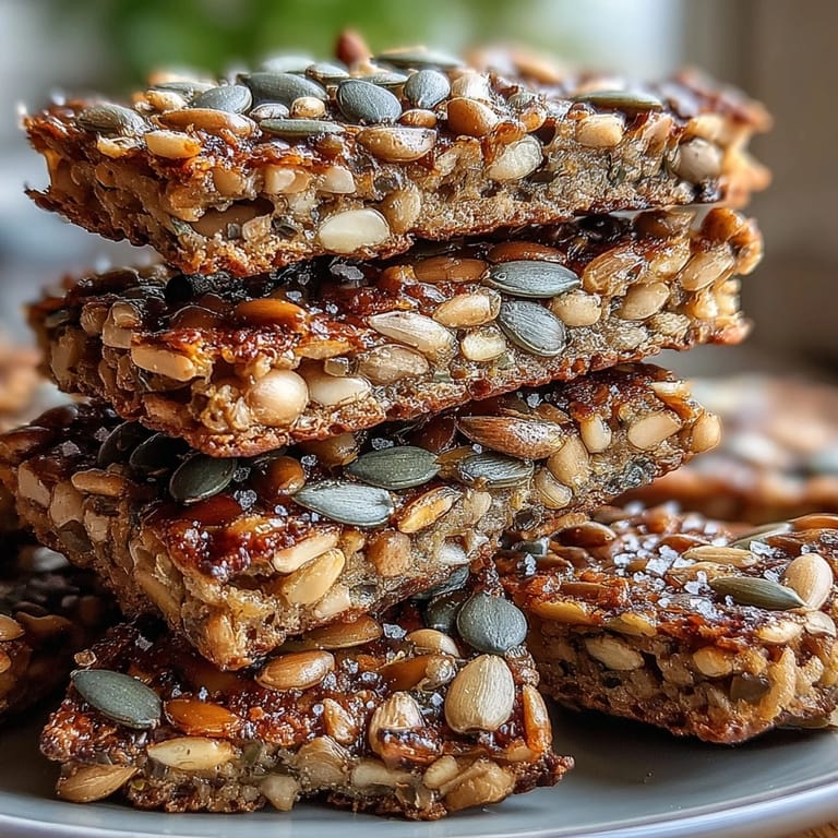 A close-up of delicious homemade seed crackers, ready for dipping into creamy hummus.
