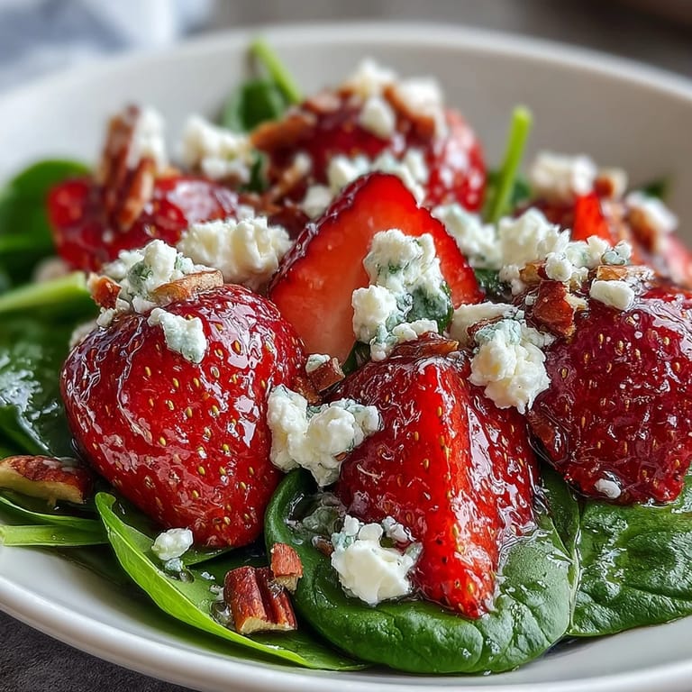 Fresh Strawberry Spinach Spring Salad bursting with sweet fruit and tangy balsamic.