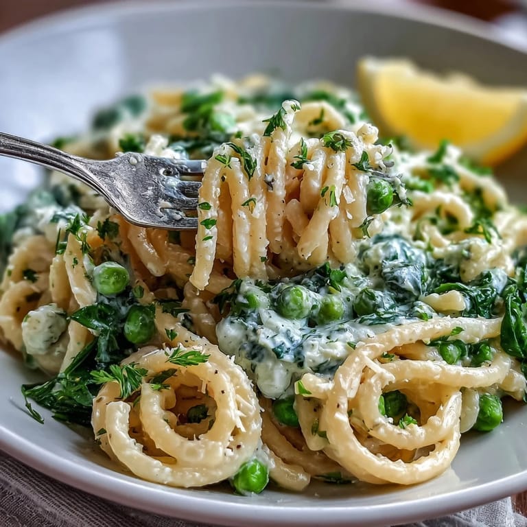 Hearty one-pot Lemon Ricotta Pasta, a comforting blend of creamy ricotta and vibrant peas.
