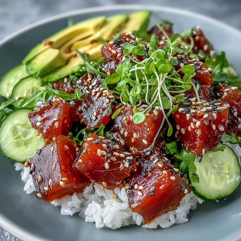 Refreshing Hawaiian-inspired Spring Tuna Poke Bowl, a healthy and delicious easy meal.