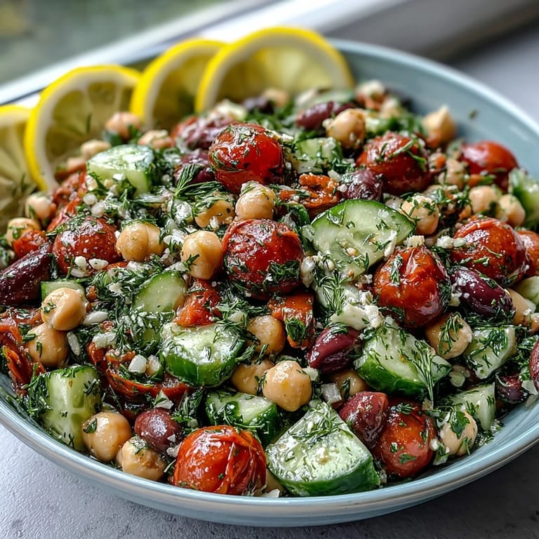 Enjoy this easy Mediterranean Chickpea Salad, a flavorful herb-infused side dish.