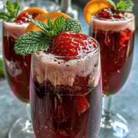 A vibrant strawberry mimosa mocktail in a champagne flute, garnished with fresh strawberry and orange slices, perfect for a festive brunch.