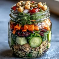 Healthy Summer Meal Prep: Mason Jar Salads for the Week - Vibrant, nutrient-packed mason jar salads with fresh greens, cherry tomatoes, and quinoa, perfect for easy grab-and-go lunches.