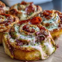 Flaky pastry pinwheels loaded with pepperoni, mozzarella, and marinara, baked until golden and bubbling.  