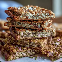 Golden homemade seed crackers, baked crispy, bursting with wholesome flax and sunflower flavors.