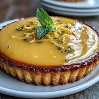 Vibrant Lemon Curd Spring Tart with edible flowers, a sweet and tart dessert.